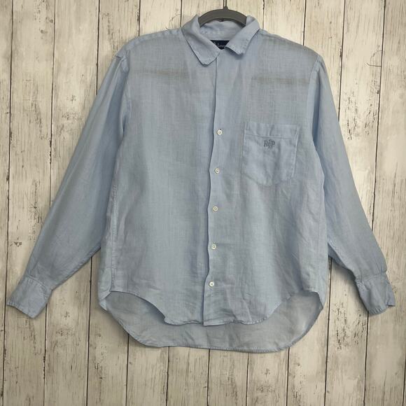 Ralph Lauren Blue Linen Long Sleeve Collared Button Down Lightweight Shirt 6 - Picture 1 of 11
